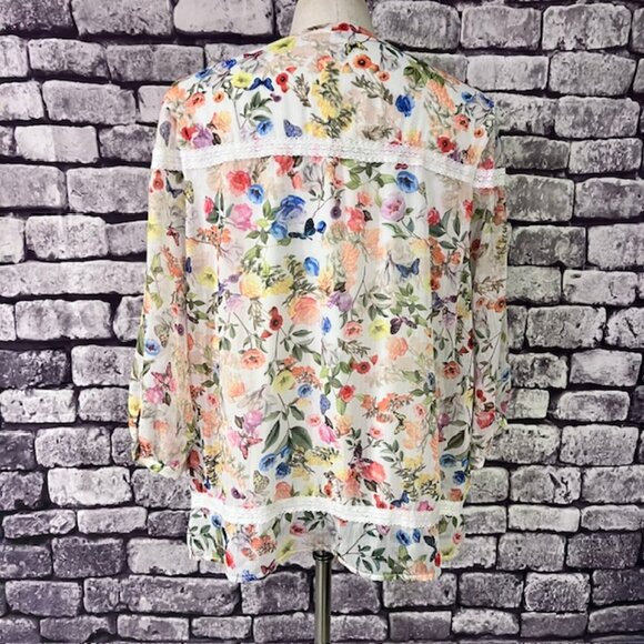 CJ Banks Multicolored Floral 3/4 Sleeve Blouse Size 1X - Picture 6 of 9